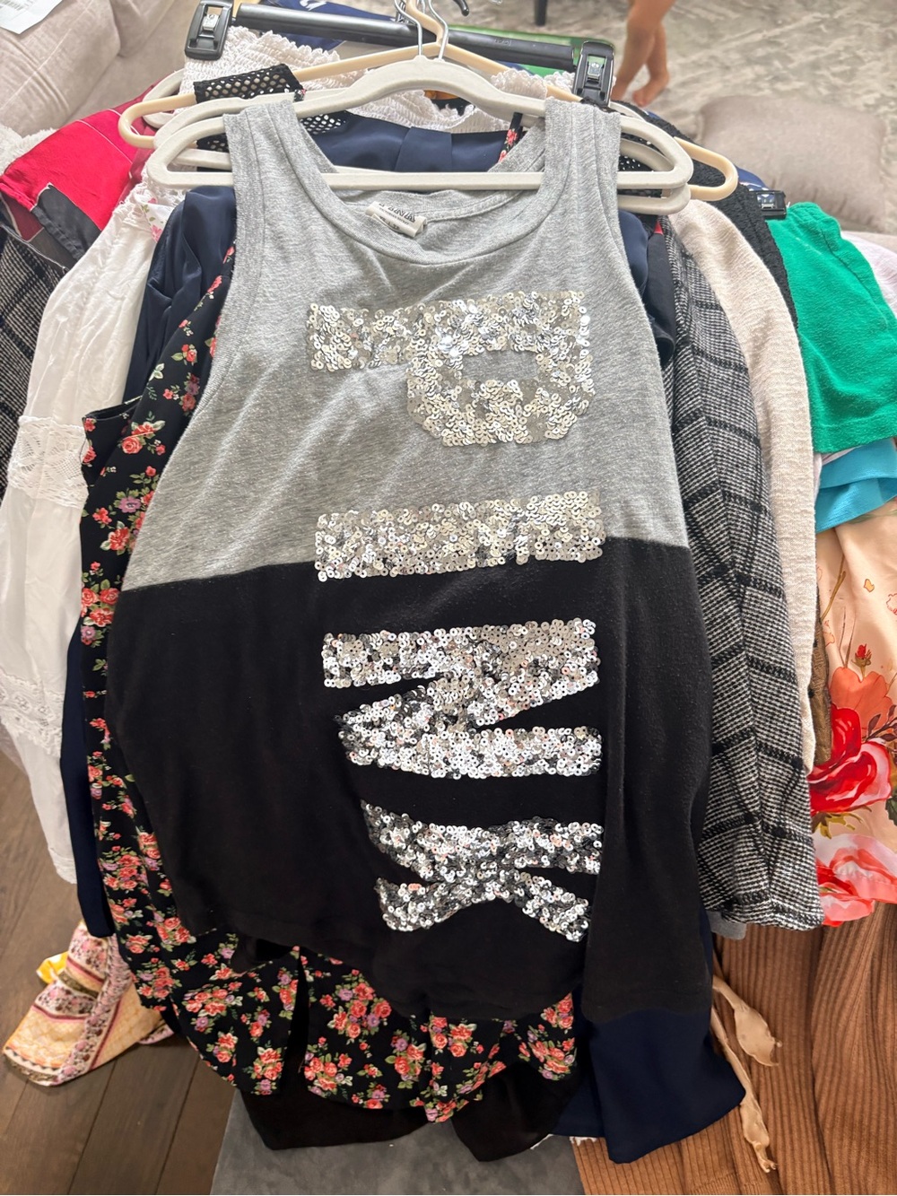 PINK Victoria's Secret Gray and Black Sequin Tank Top
